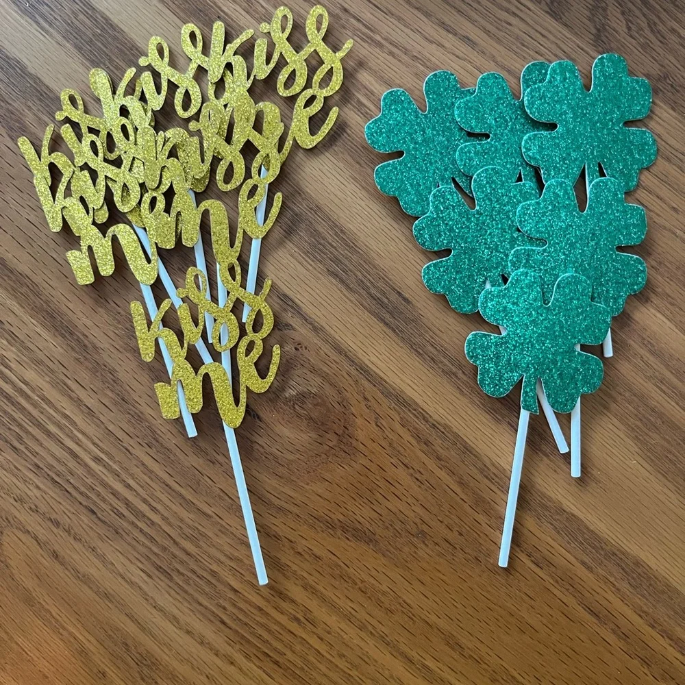 12 Dozen Gold and Green Glitter Party Picks - Home Party Supplie